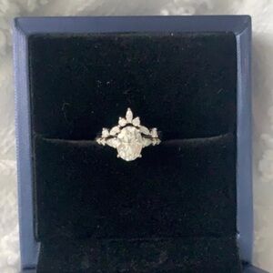 Engagement ring/Wedding band Set 14K White Gold and Moissanite Size 4US